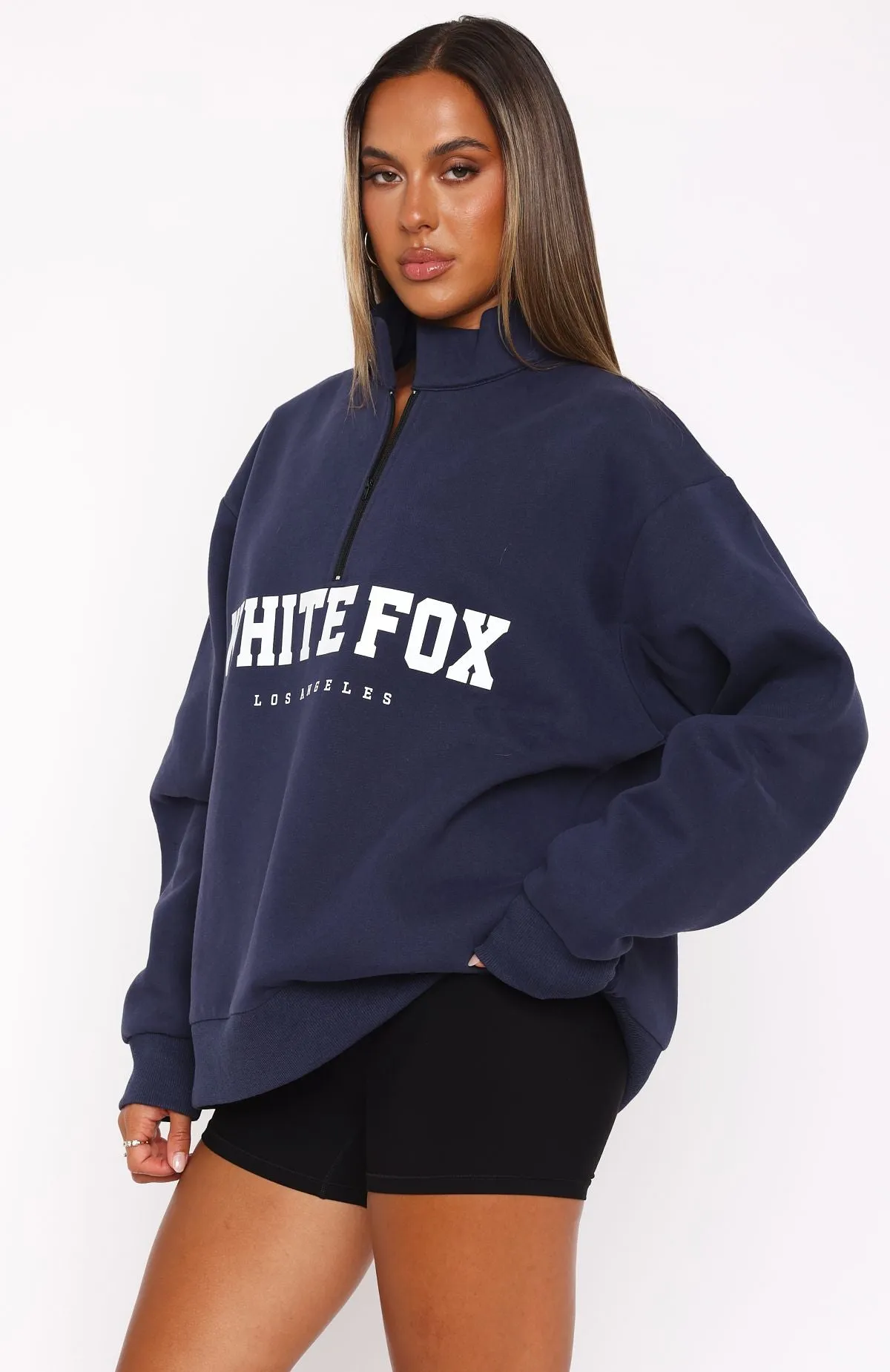 High Standard Zip Front Sweater Navy sold by White Fox Boutique product image thumbnail 3