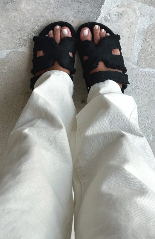 Sandra Shearling Sandals Black sold by White Fox Boutique