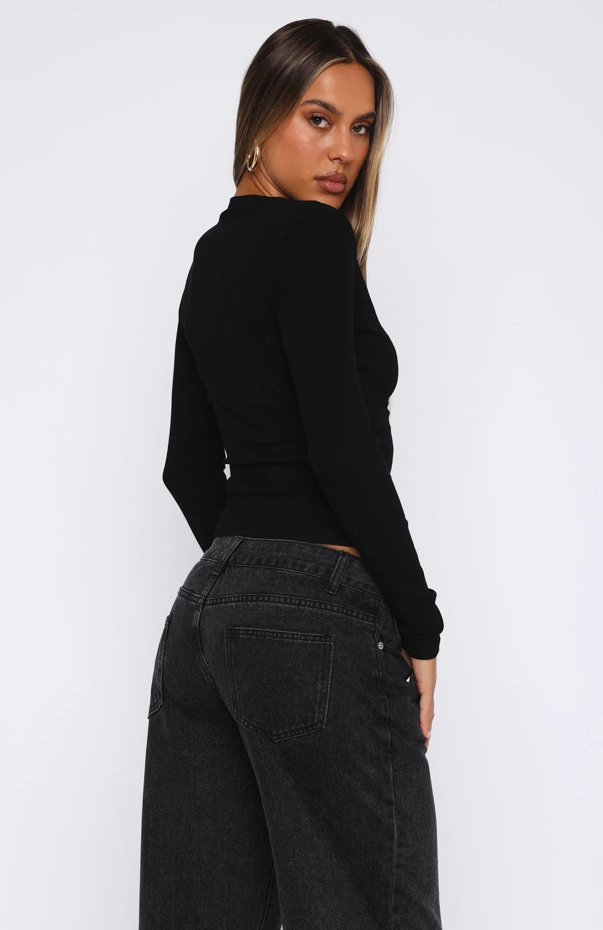 Roll Call Ribbed Long Sleeve Top Black sold by White Fox Boutique product image thumbnail 4
