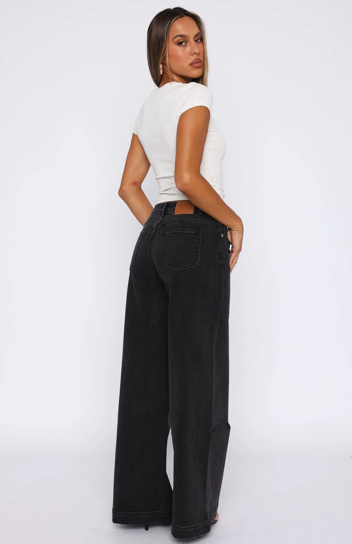 Elena Low Rise Wide Leg Jeans Black Acid sold by White Fox Boutique product image thumbnail 4