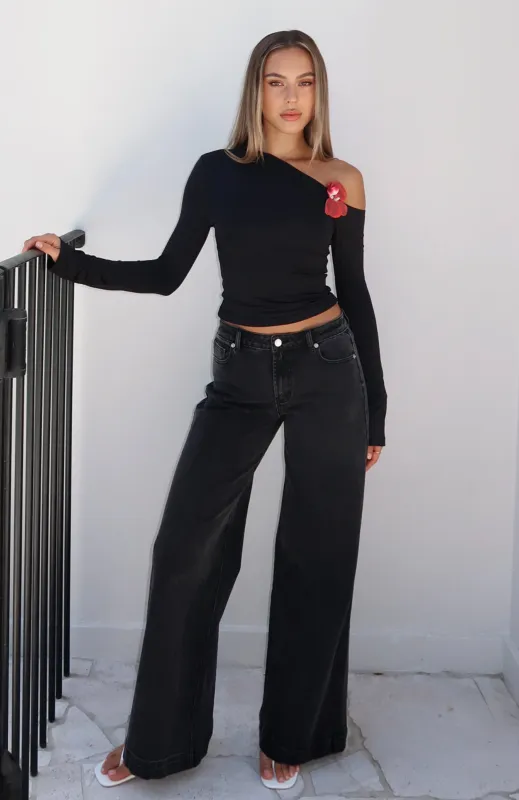 Elena Low Rise Wide Leg Jeans Black Acid sold by White Fox Boutique
