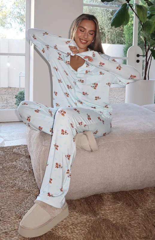 Pillow Talk Printed Long Sleeve Pyjama Set Blueberry Breakfast sold by White Fox Boutique