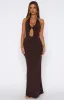 Set It Straight Halter Maxi Dress Chocolate sold by White Fox Boutique