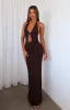Set It Straight Halter Maxi Dress Chocolate sold by White Fox Boutique