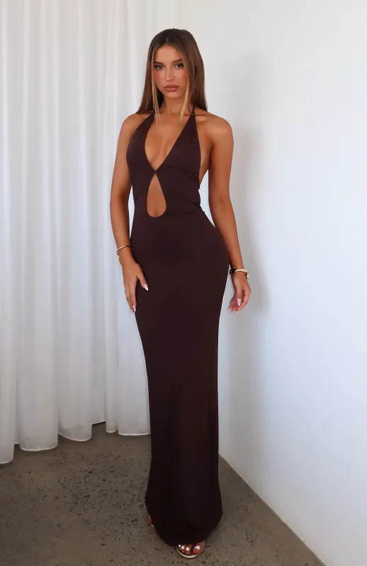 Set It Straight Halter Maxi Dress Chocolate sold by White Fox Boutique