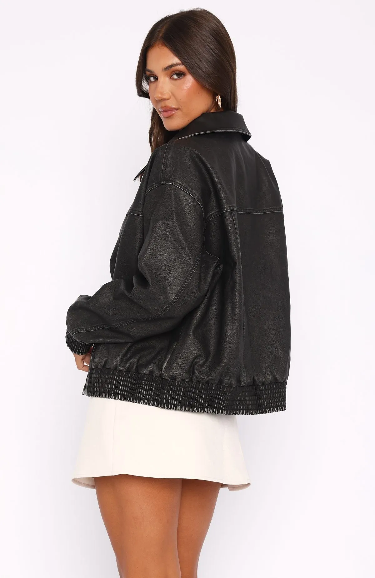 Make Things Right PU Bomber Jacket Washed Black sold by White Fox Boutique product image thumbnail 4