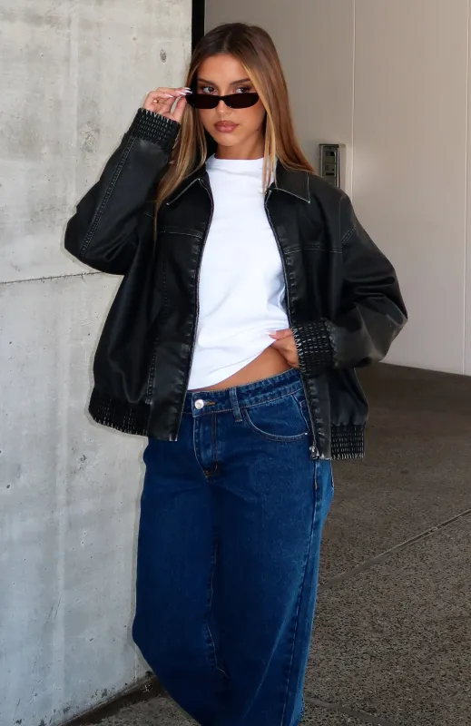 Make Things Right PU Bomber Jacket Washed Black sold by White Fox Boutique