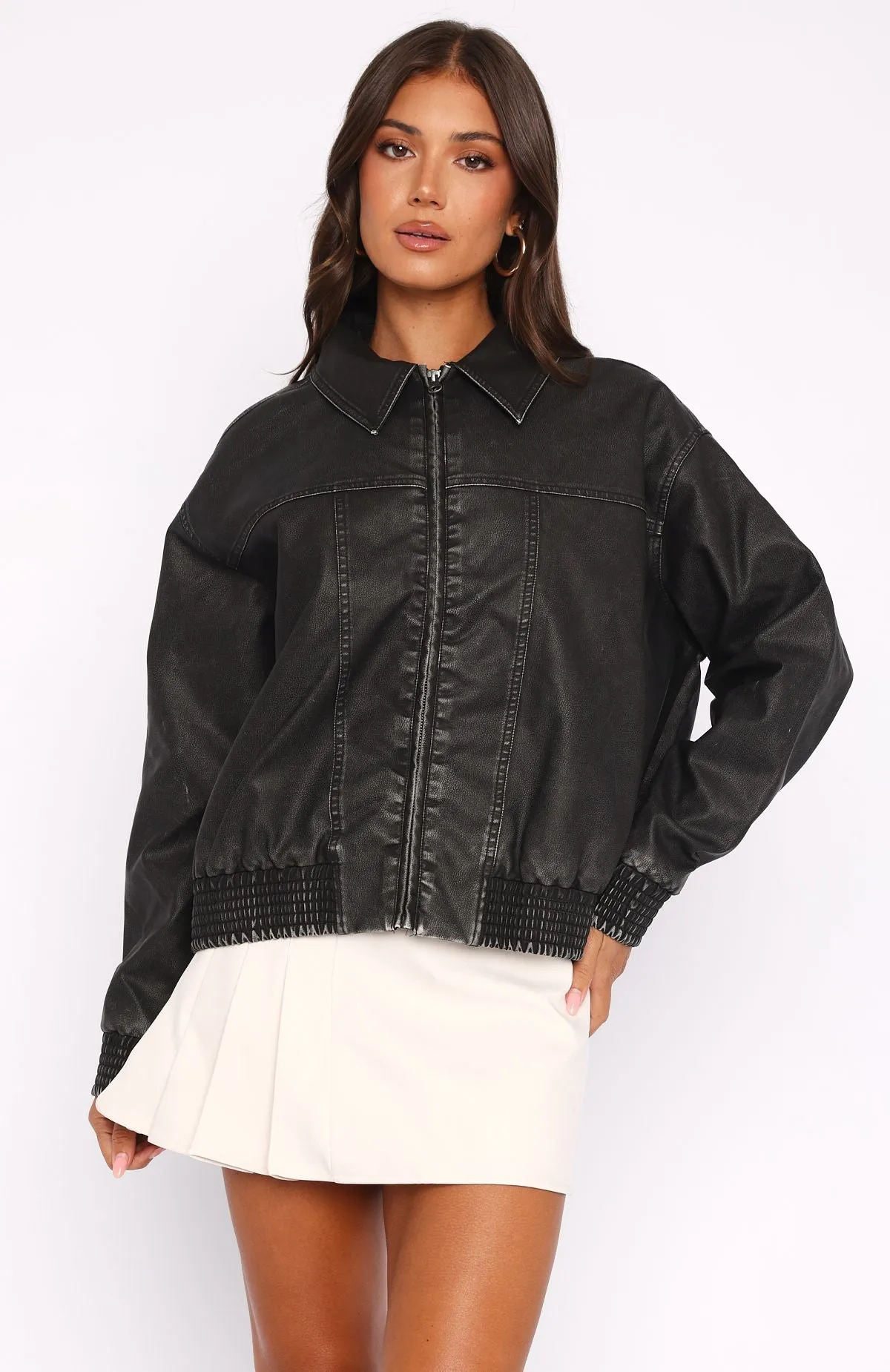 Make Things Right PU Bomber Jacket Washed Black sold by White Fox Boutique product image thumbnail 2