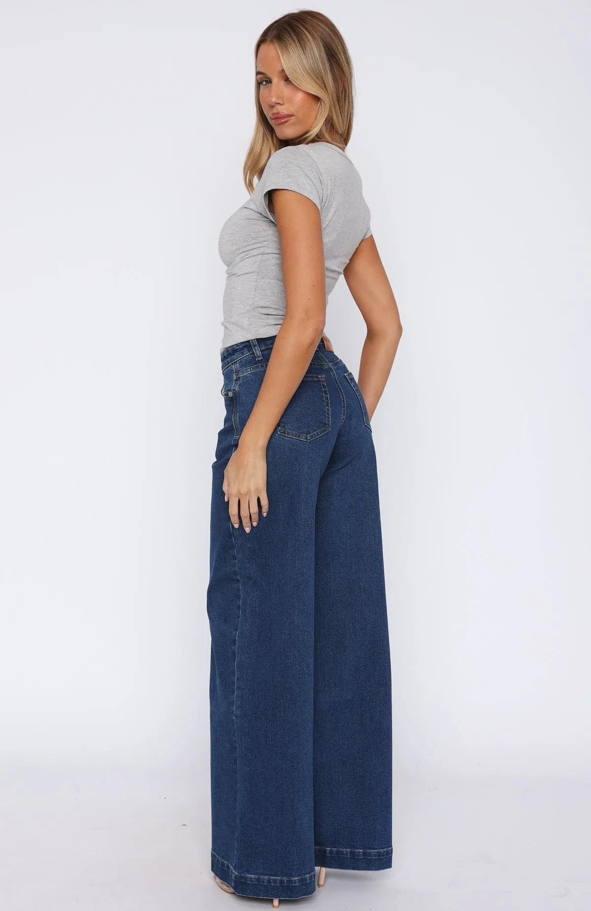 Elena Low Rise Wide Leg Jeans True Blue sold by White Fox Boutique product image thumbnail 4