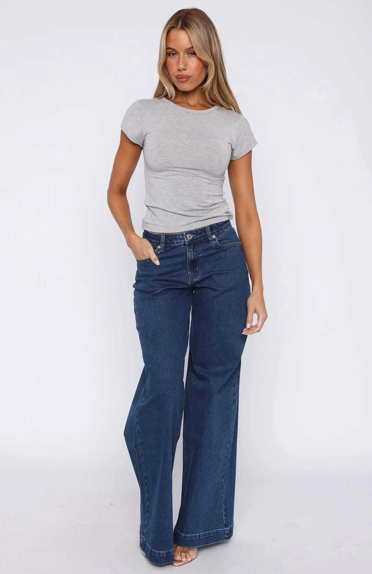 Elena Low Rise Wide Leg Jeans True Blue sold by White Fox Boutique product image thumbnail 2