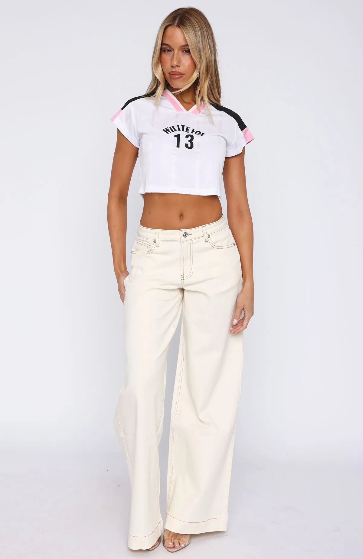 Elena Low Rise Wide Leg Jeans Cream sold by White Fox Boutique product image thumbnail 2