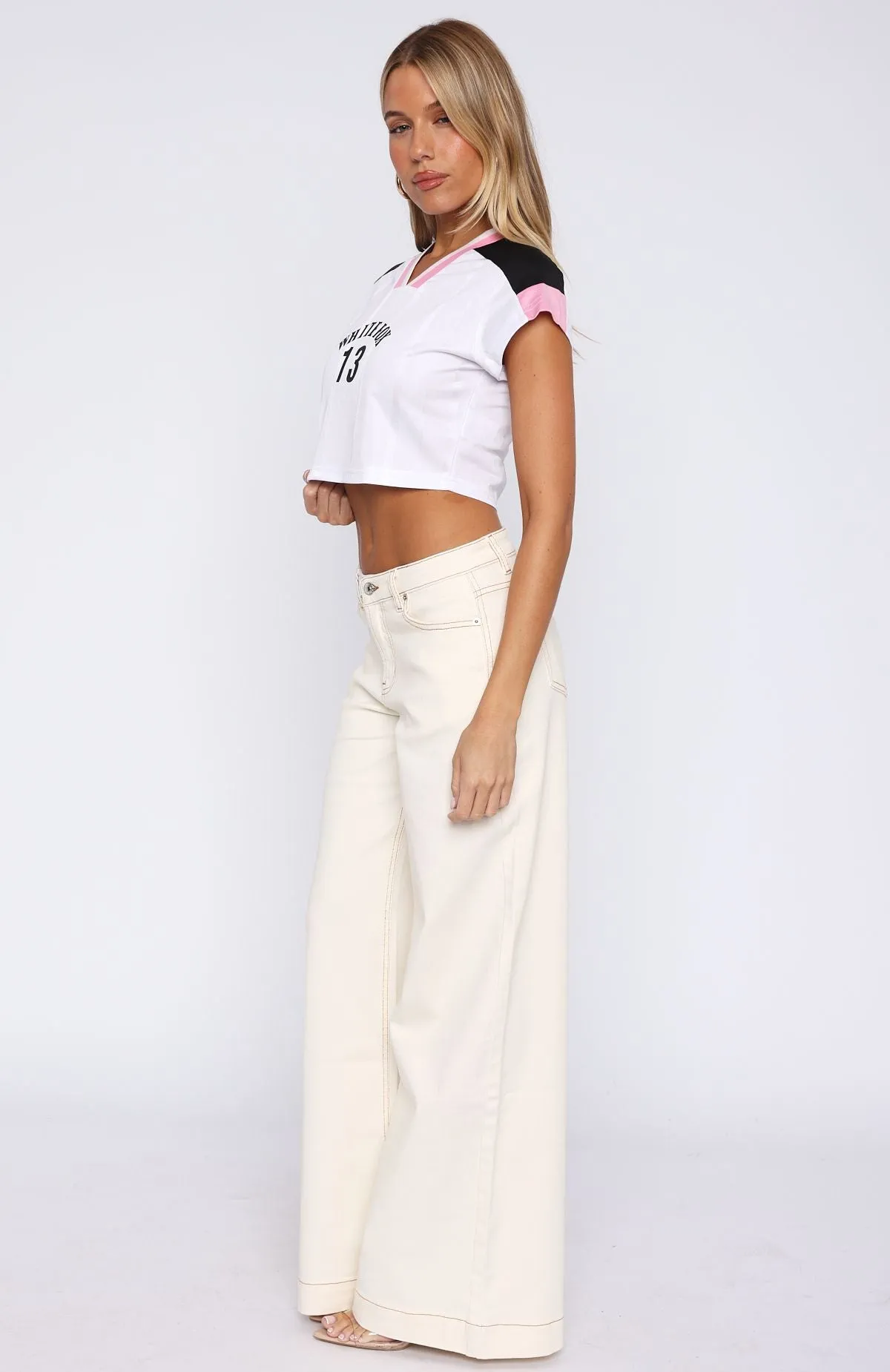 Elena Low Rise Wide Leg Jeans Cream sold by White Fox Boutique product image thumbnail 3