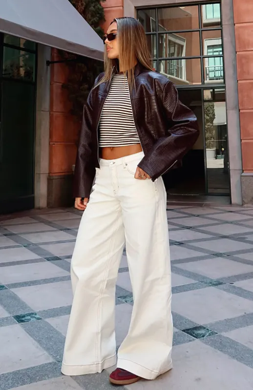 Elena Low Rise Wide Leg Jeans Cream sold by White Fox Boutique