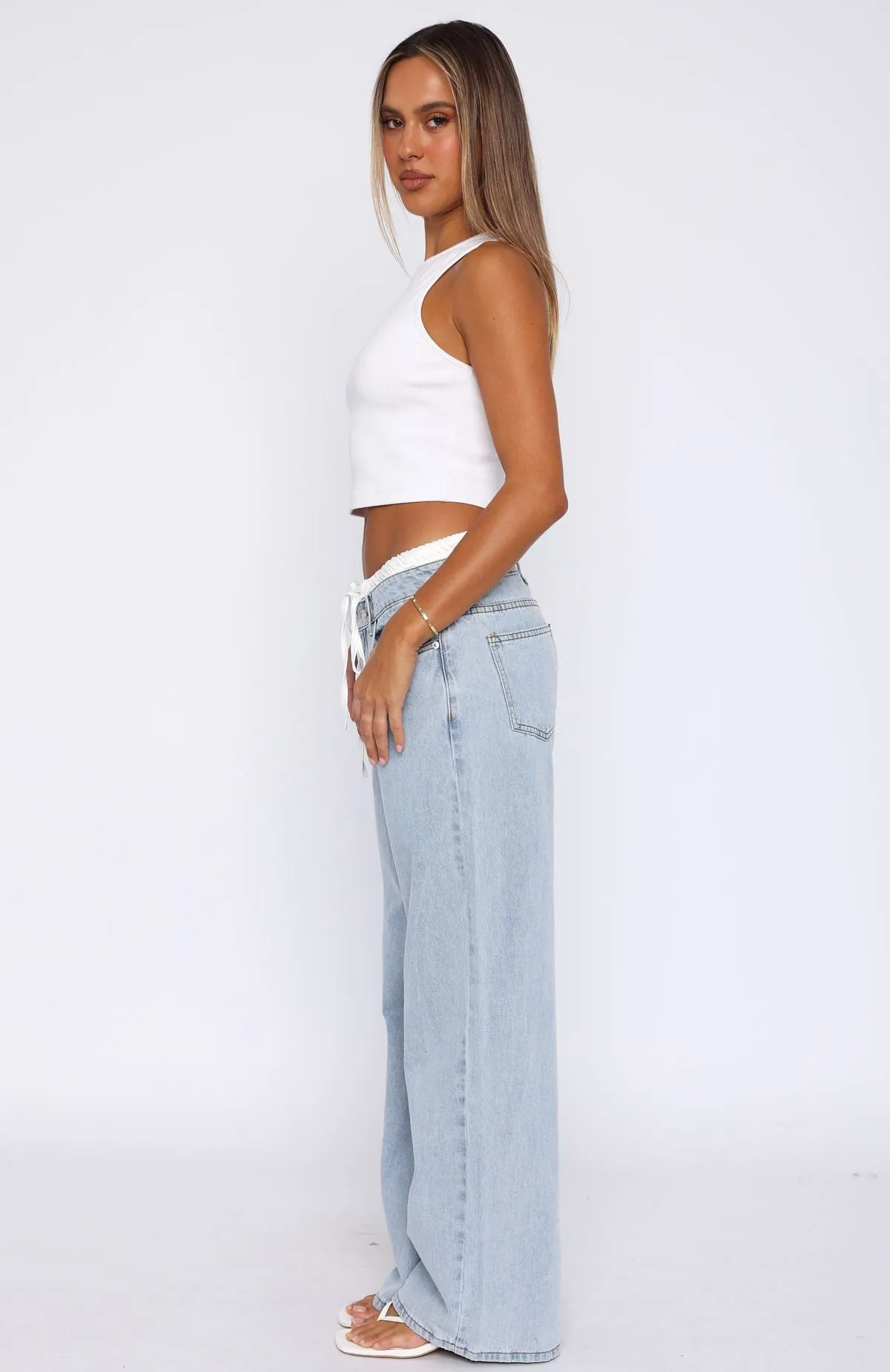 Daisy Mid Rise Wide Leg Jeans Light Blue sold by White Fox Boutique product image thumbnail 3