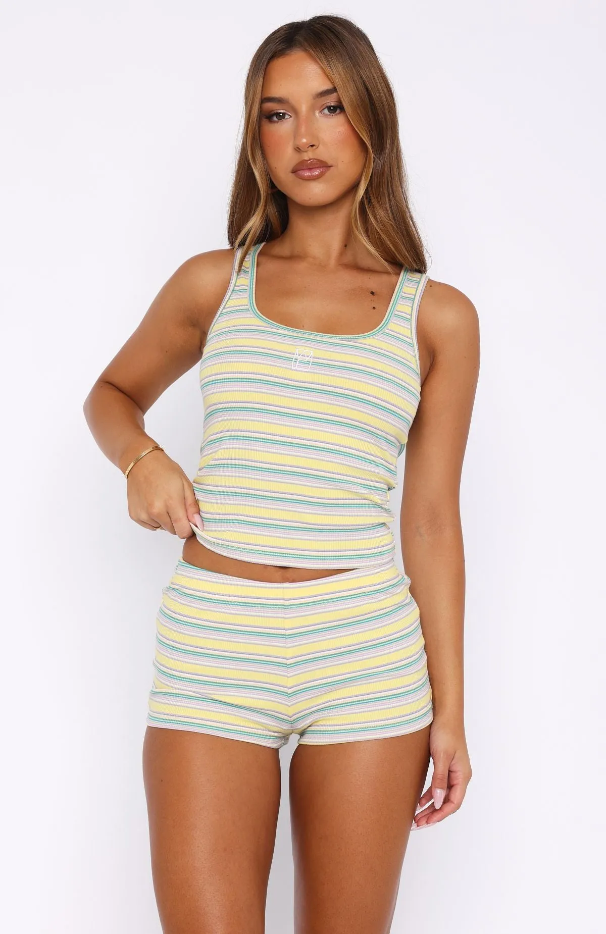 Escape Mode Booty Shorts Lemon Candy Stripe sold by White Fox Boutique product image thumbnail 2