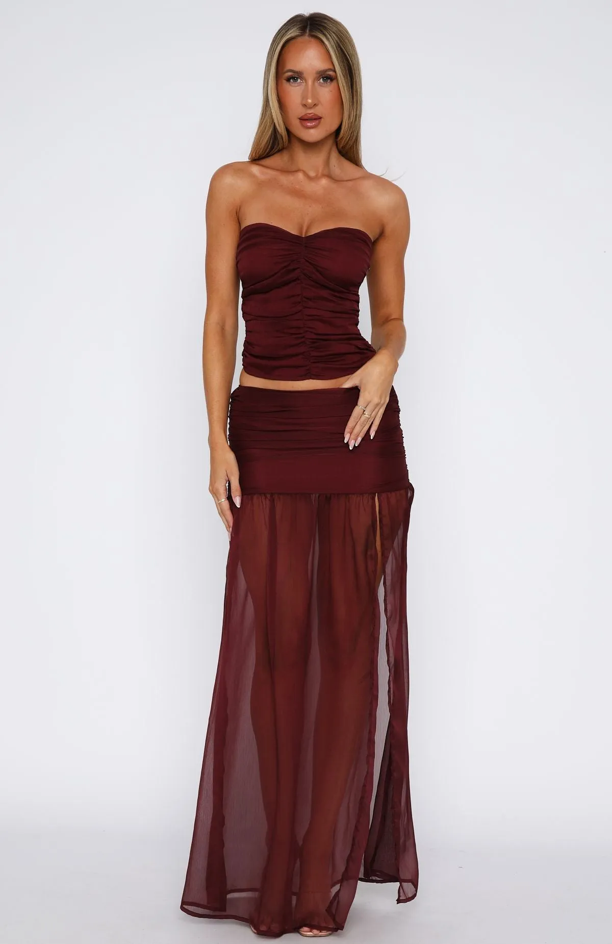 On Stage Maxi Skirt Burgundy sold by White Fox Boutique product image thumbnail 2