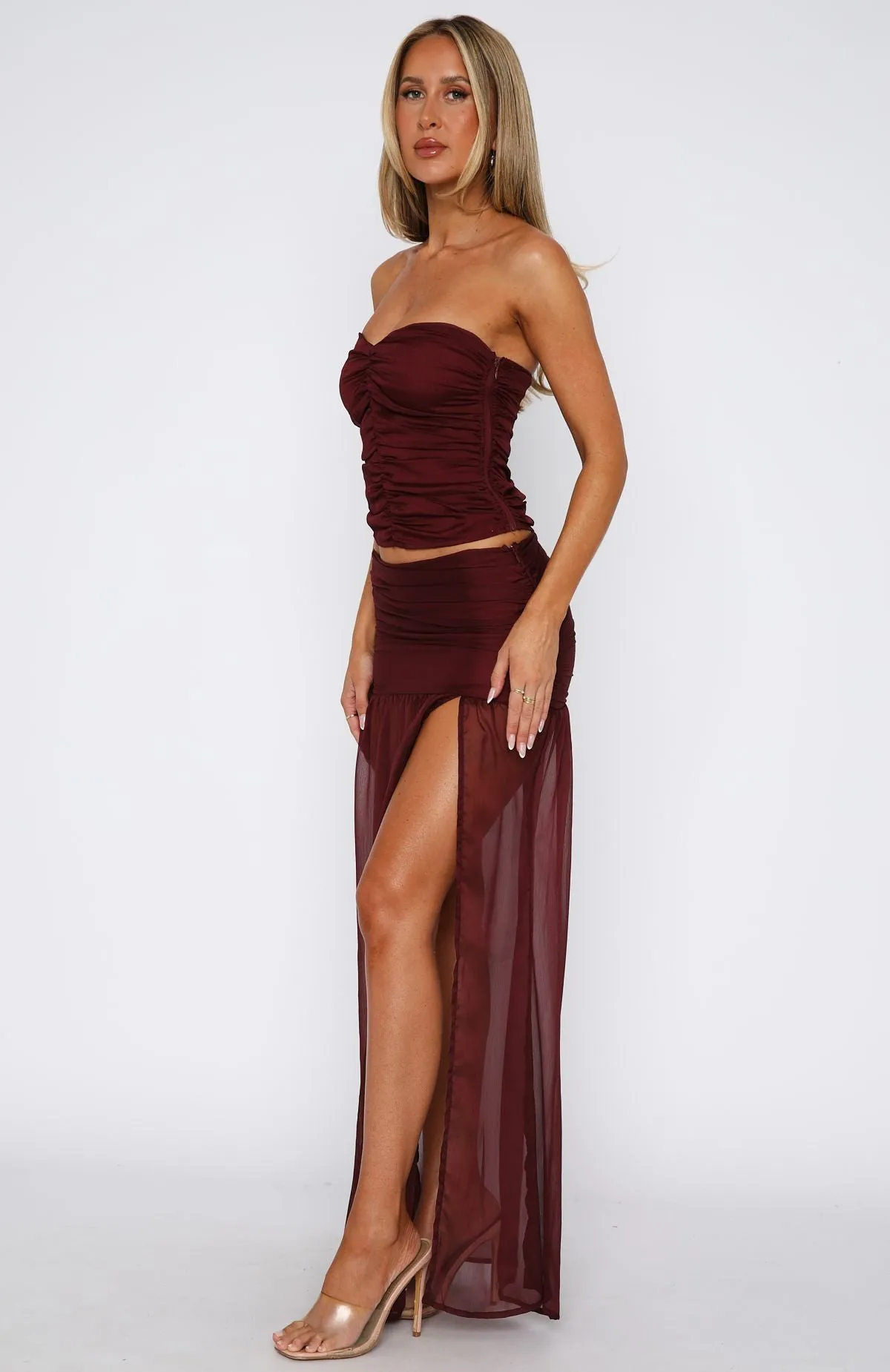 On Stage Maxi Skirt Burgundy sold by White Fox Boutique product image thumbnail 3