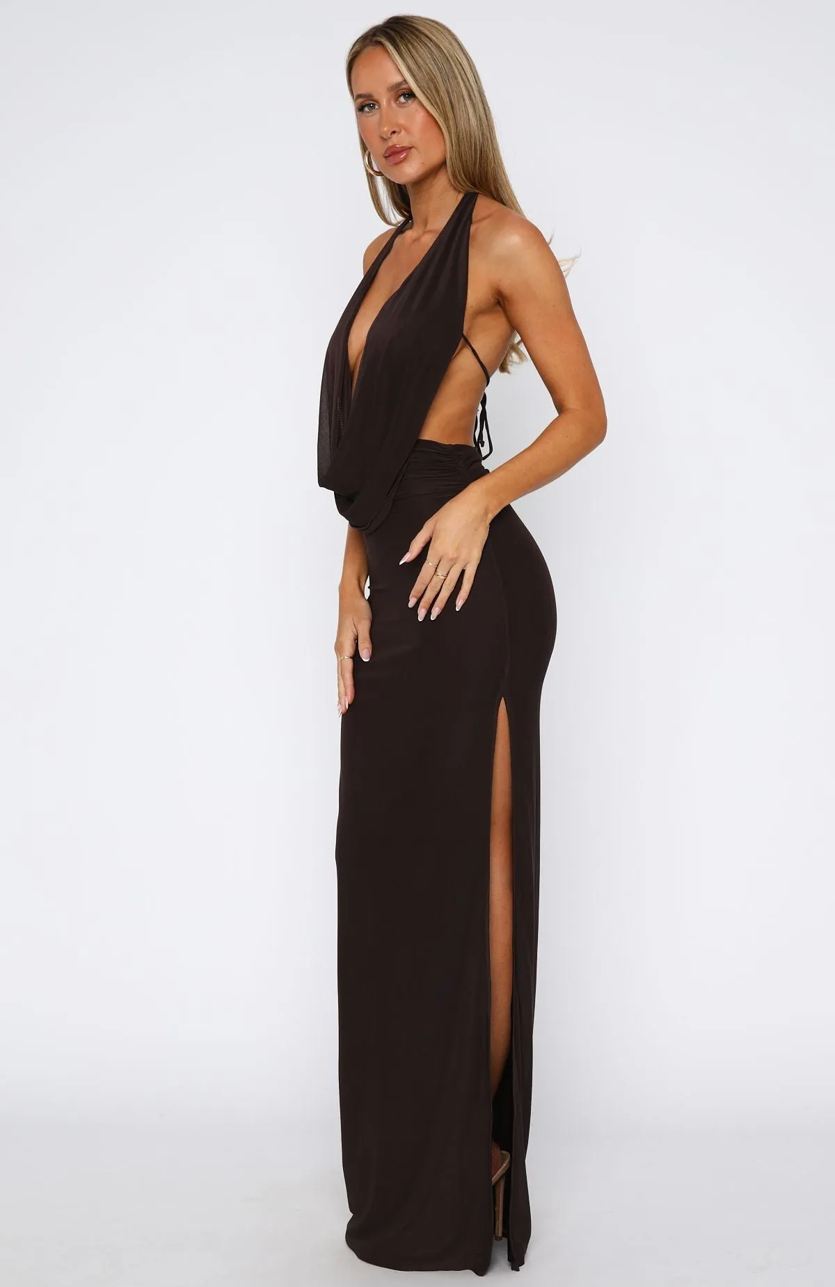 Neither One Of Us Maxi Dress Chocolate sold by White Fox Boutique product image thumbnail 4