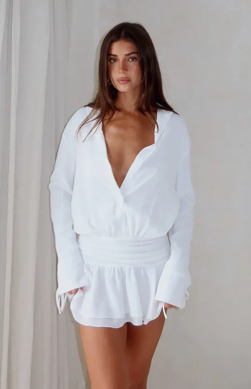 Can't Get Me Long Sleeve Mini Dress White made by White Fox Boutique