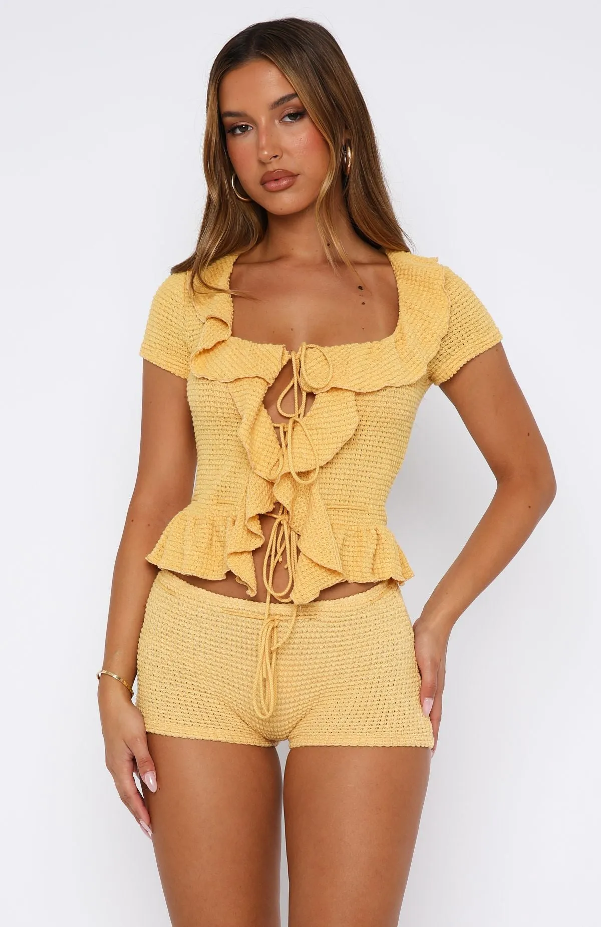 Cool It Crochet Short Sleeve Top Mango sold by White Fox Boutique product image thumbnail 2