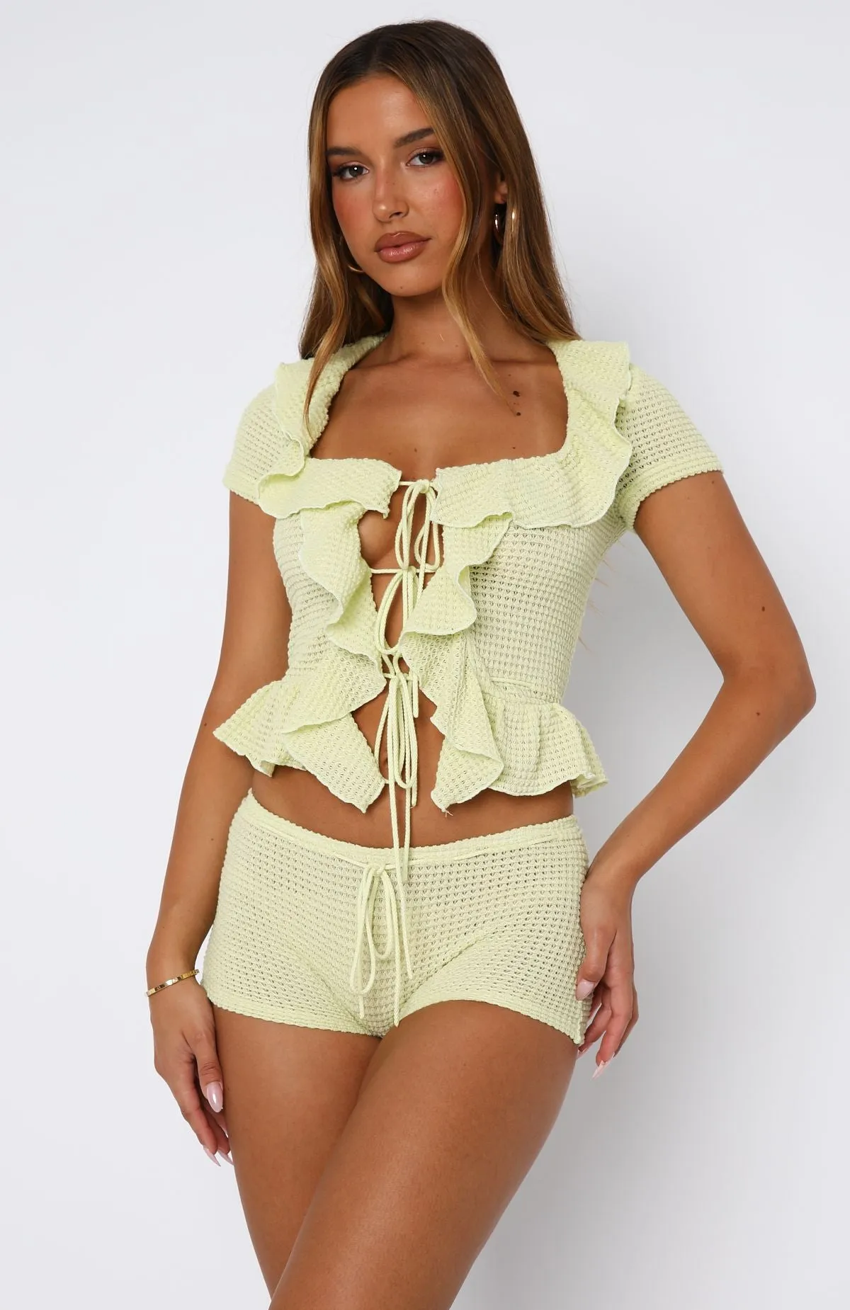 Cool It Crochet Short Sleeve Top Lime sold by White Fox Boutique product image thumbnail 2