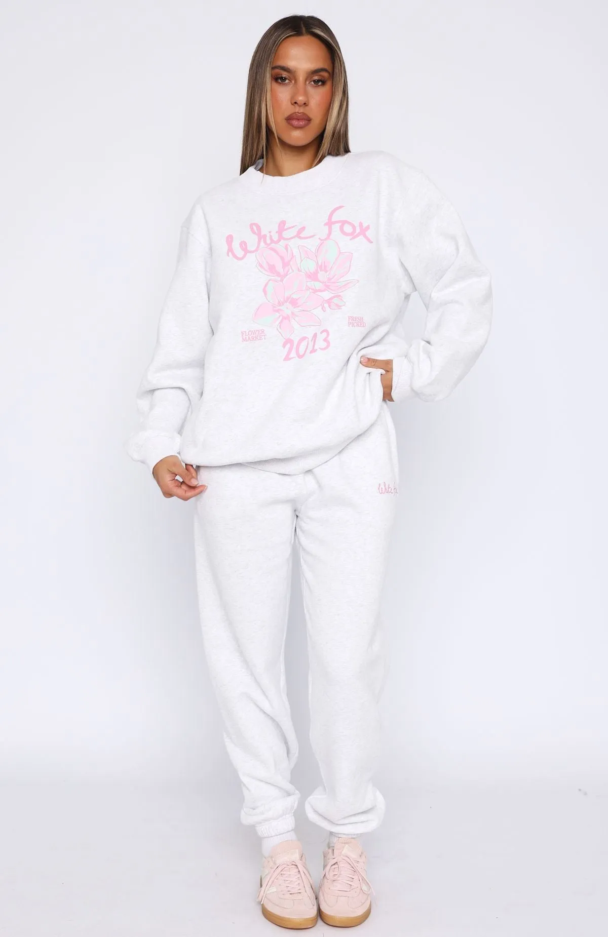 Pick You A Flower Sweatpants Grey Marle sold by White Fox Boutique product image thumbnail 2