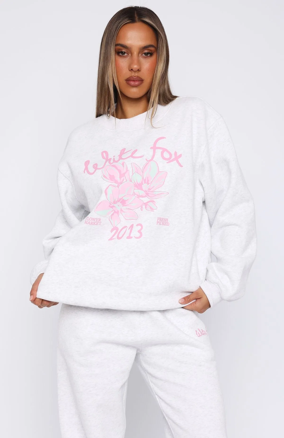 Pick You A Flower Oversized Sweater Grey Marle sold by White Fox Boutique product image thumbnail 2