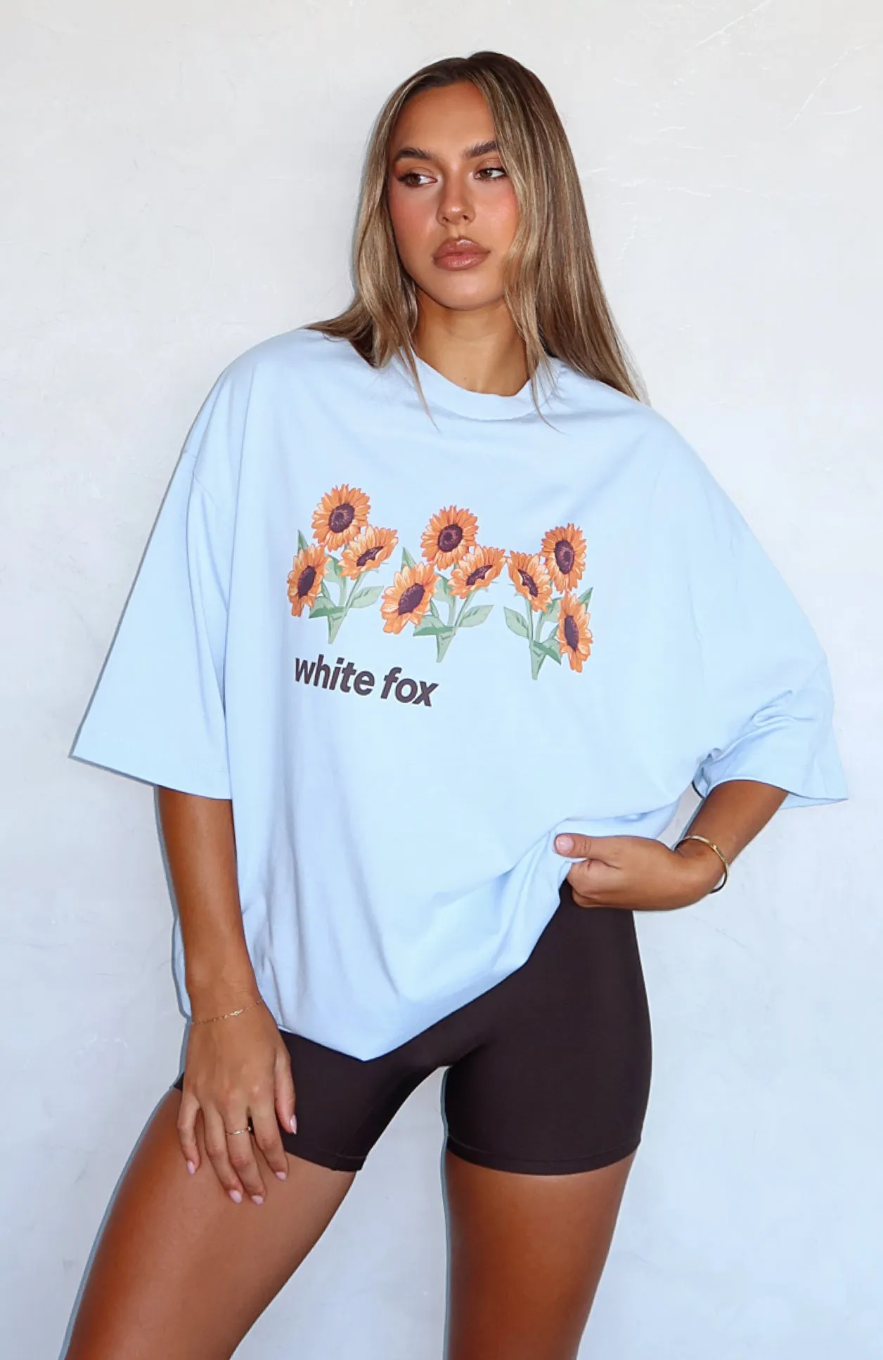 Flower Girl Oversized Tee Blue sold by White Fox Boutique