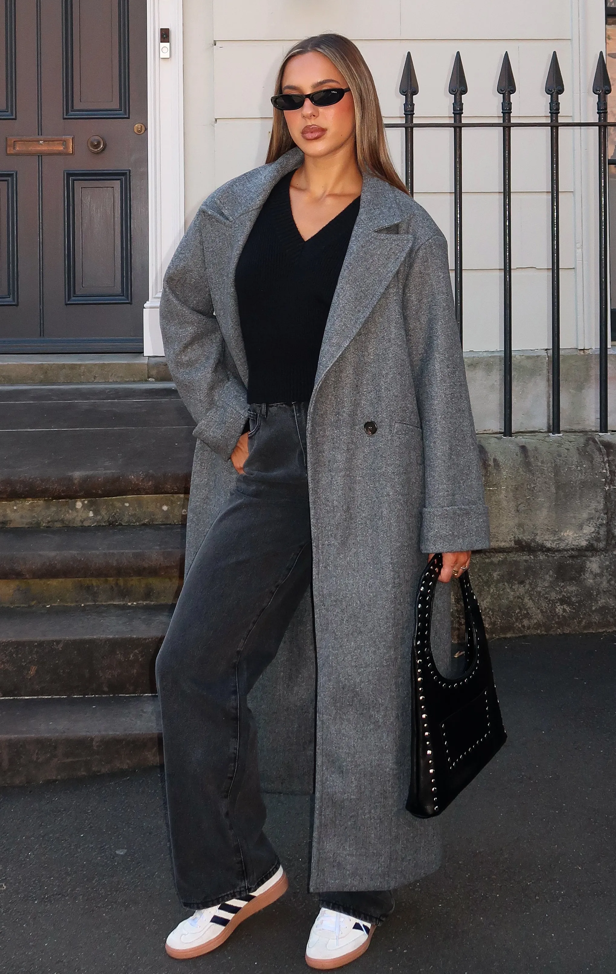 Winter Holiday Oversized Coat Charcoal sold by White Fox Boutique