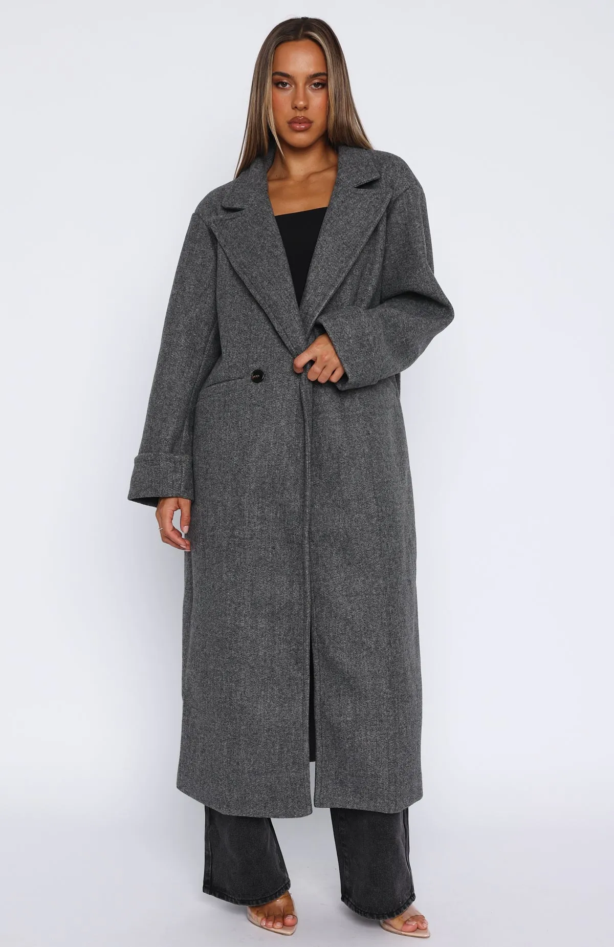 Winter Holiday Oversized Coat Charcoal sold by White Fox Boutique product image thumbnail 2