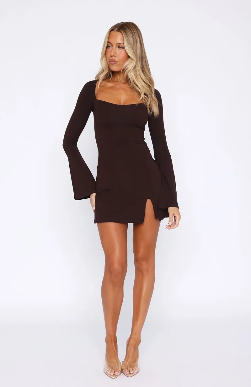 Round My Head Long Sleeve Mini Dress Dark Chocolate sold by White Fox Boutique product image thumbnail 5