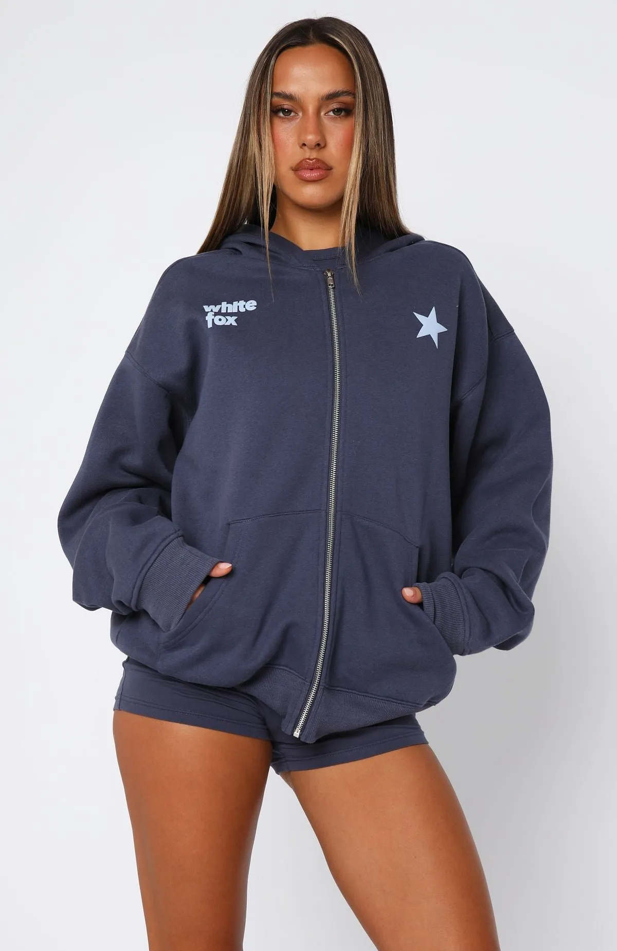 From The Archives Charli Zip Front Hoodie Navy sold by White Fox Boutique product image thumbnail 2
