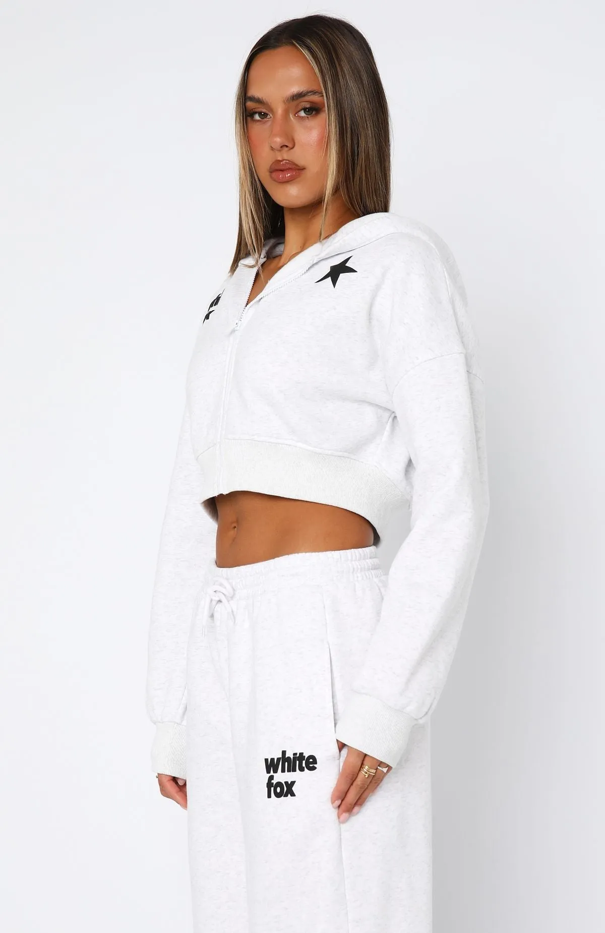 From The Archives Charli Cropped Zip Front Hoodie Grey Marle sold by White Fox Boutique product image thumbnail 3