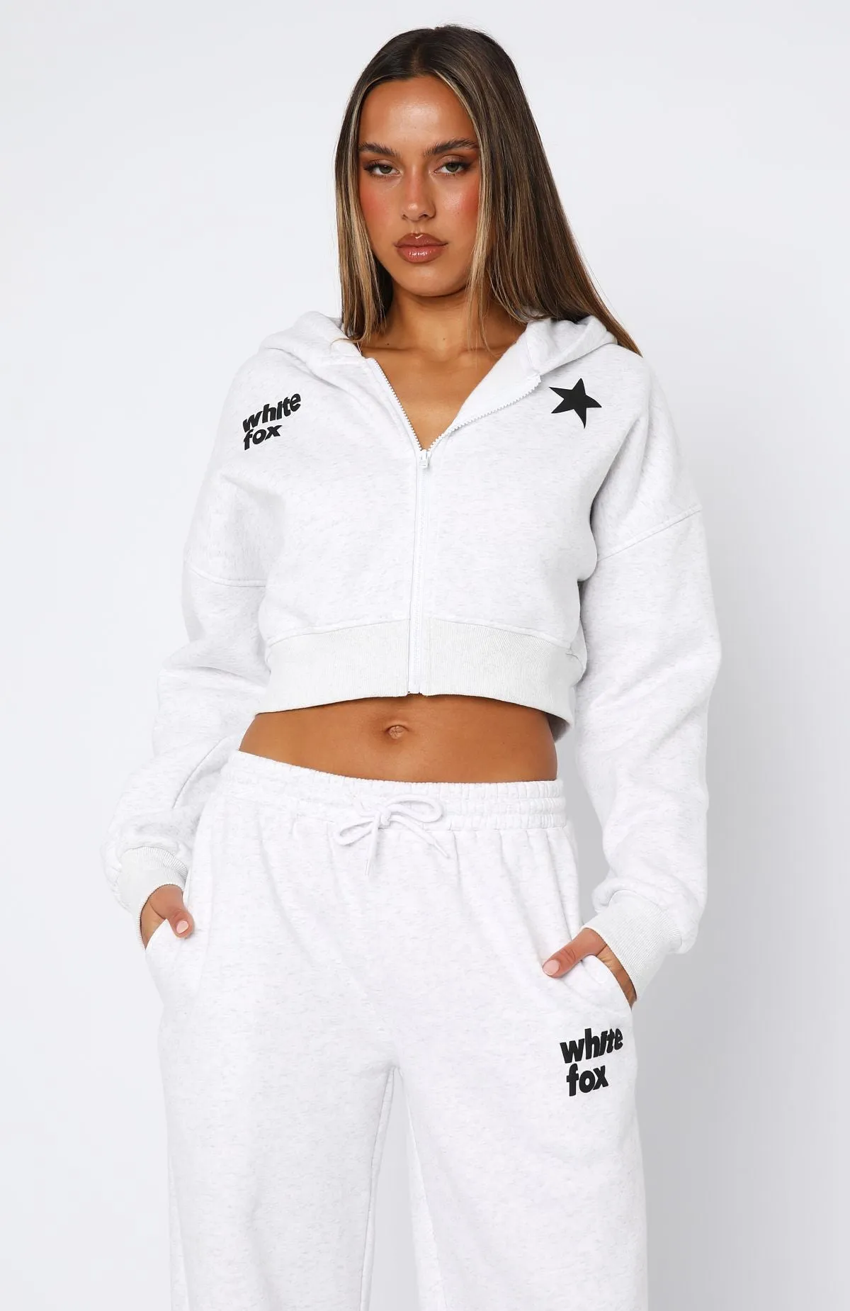 From The Archives Charli Cropped Zip Front Hoodie Grey Marle sold by White Fox Boutique product image thumbnail 2