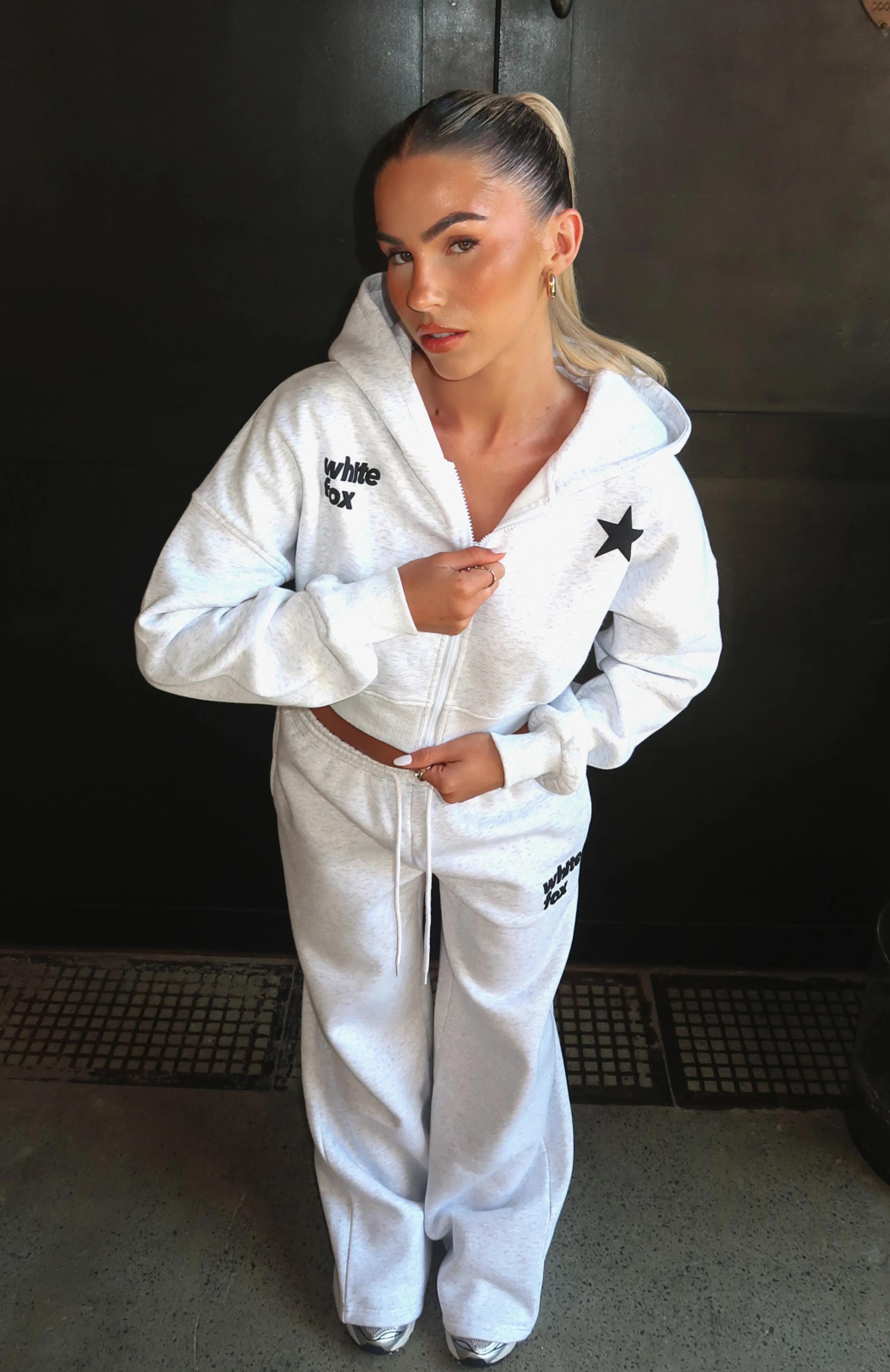 From The Archives Charli Cropped Zip Front Hoodie Grey Marle sold by White Fox Boutique