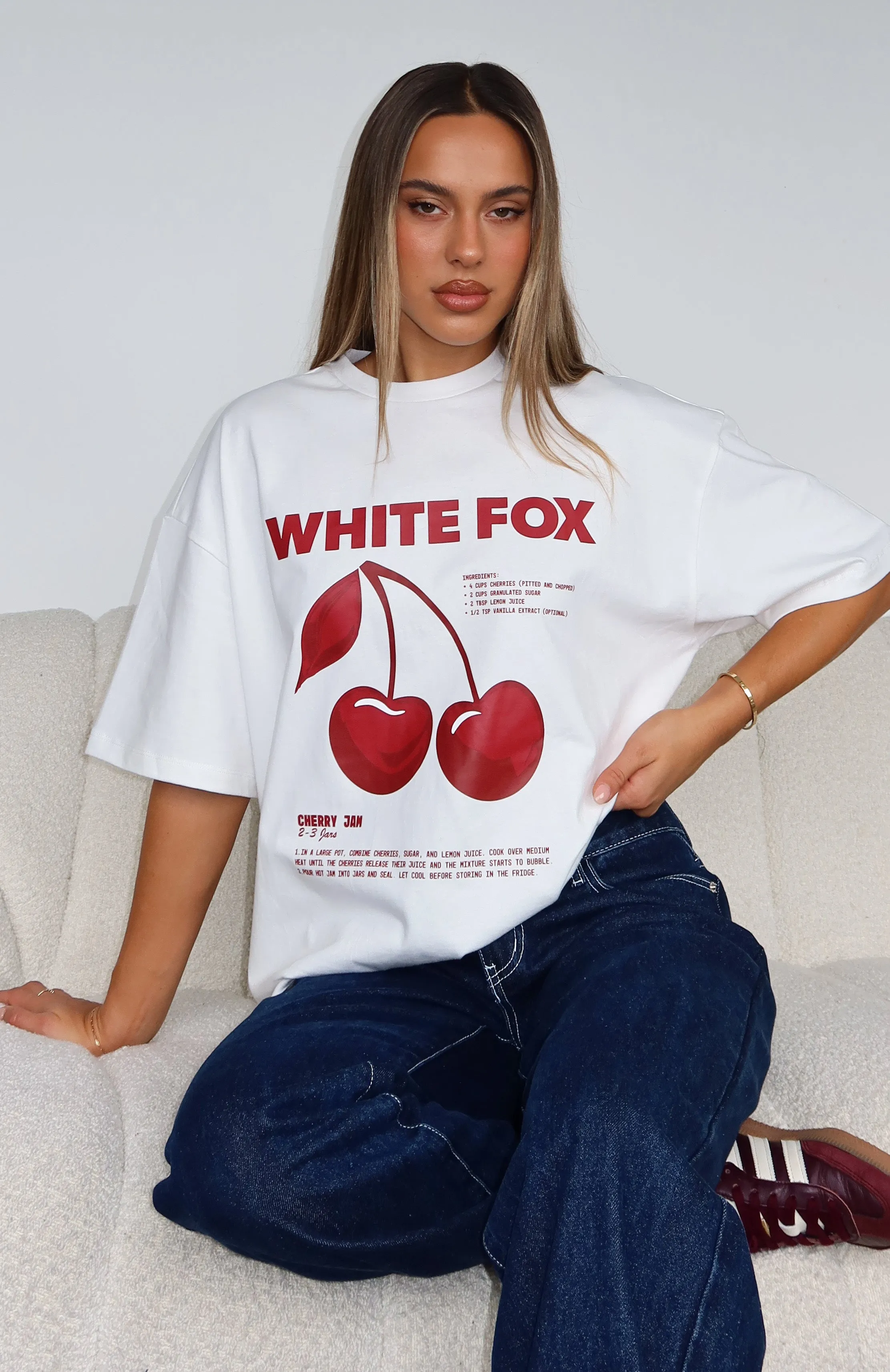 Cherry Jam Oversized Tee White sold by White Fox Boutique