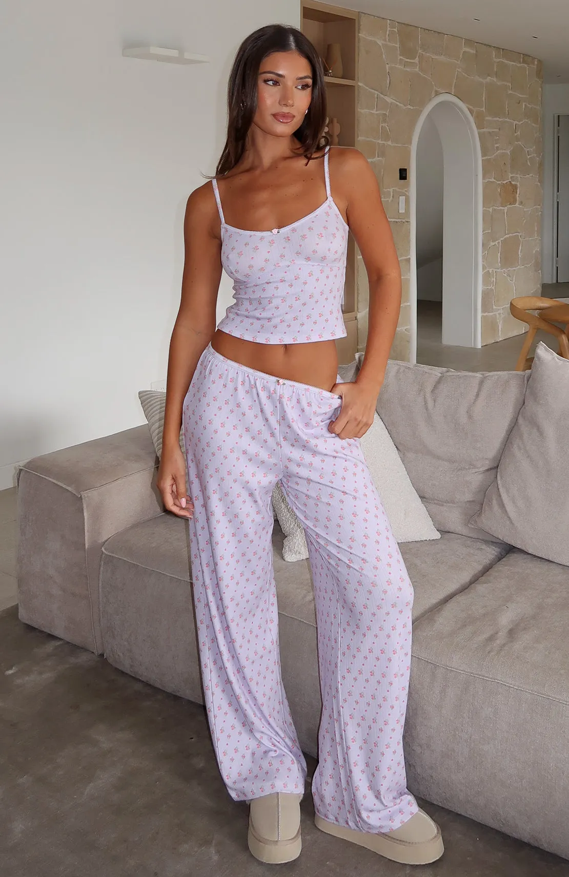 Snuggle Season Pyjama Pants Purple Floral sold by White Fox Boutique