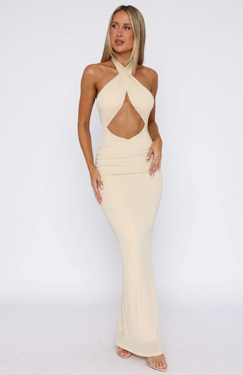 Set For Life Halter Maxi Dress Champagne sold by White Fox Boutique product image thumbnail 2