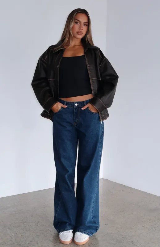 Maeve Low Rise Wide Leg Jeans Dark Blue sold by White Fox Boutique