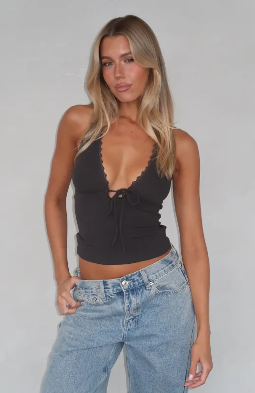 Believing The Lies Halter Top Charcoal sold by White Fox Boutique