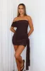 All Mixed Up One Shoulder Mini Dress Chocolate sold by White Fox Boutique
