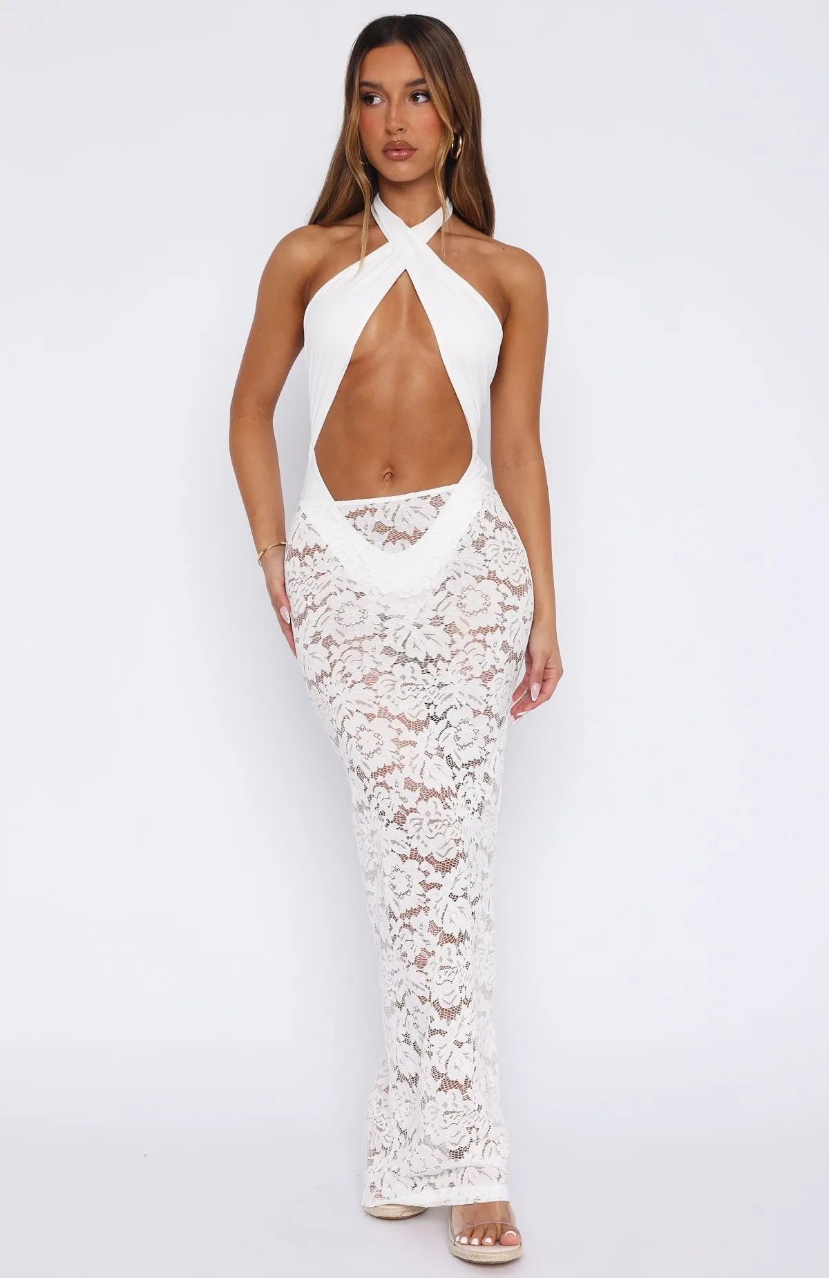 Take Time Lace Maxi Skirt White sold by White Fox Boutique product image thumbnail 2