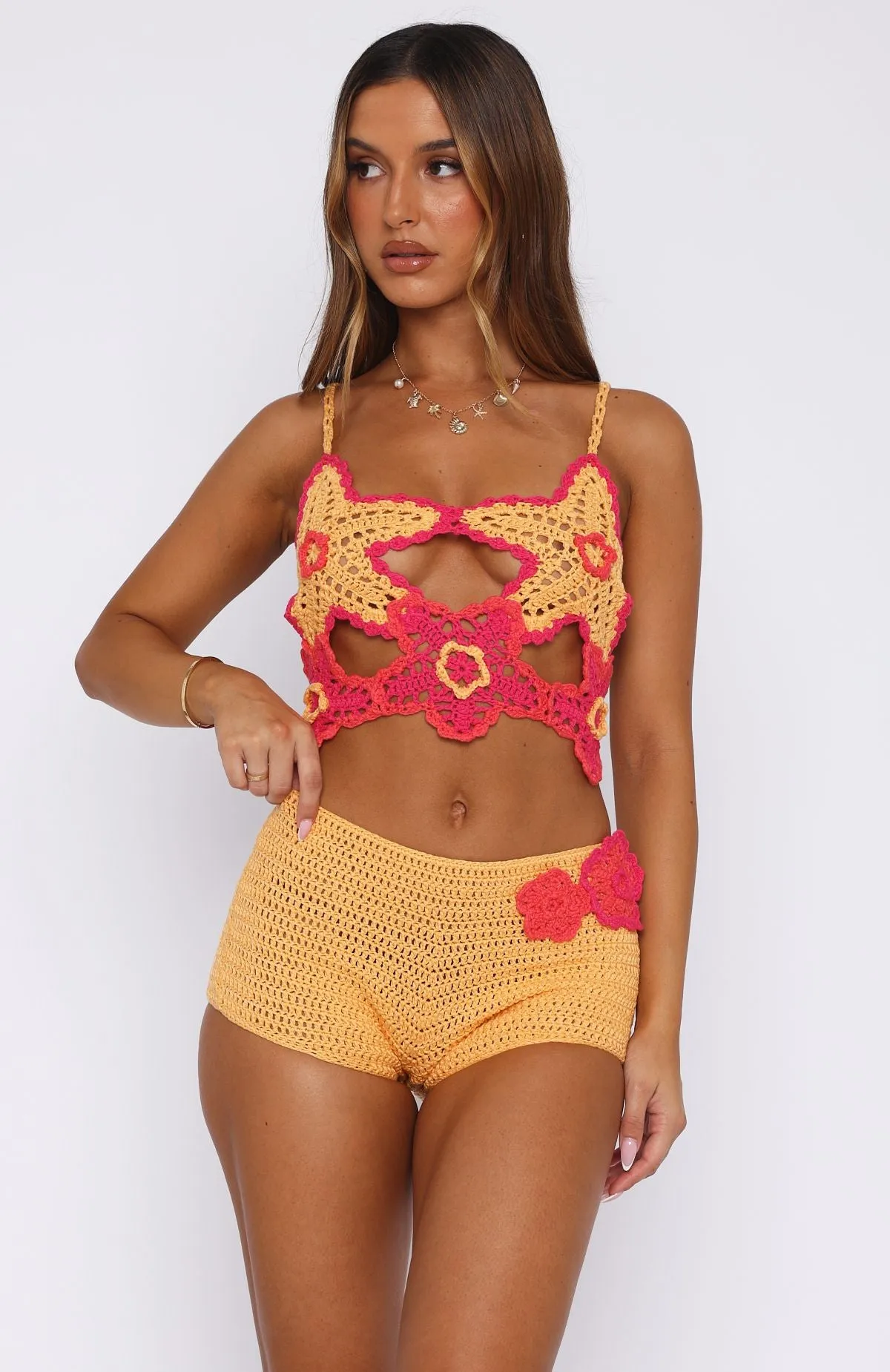 So Fresh Crochet Shorts Pastel Orange/Pink sold by White Fox Boutique product image thumbnail 2