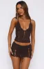 I'm Ready Now Crochet Mini Skirt Chocolate sold by White Fox Boutique