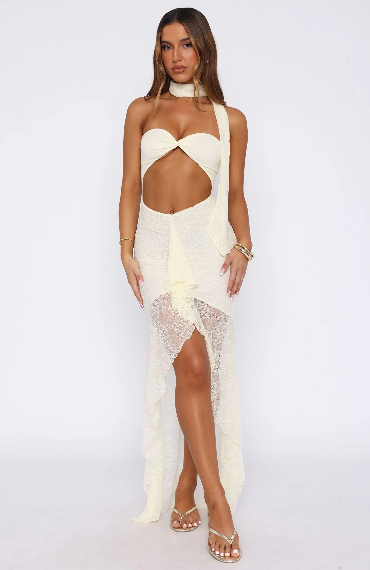 Inner Goddess Lace Maxi Dress Lemon sold by White Fox Boutique product image thumbnail 3