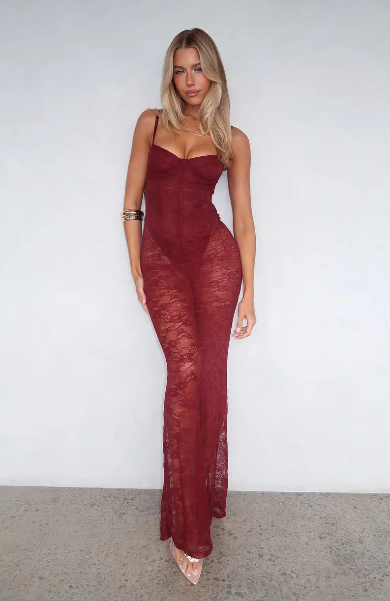 In The Atmosphere Lace Dress Wine sold by White Fox Boutique