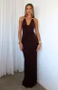 Waste A Moment Halter Maxi Dress Chocolate sold by White Fox Boutique