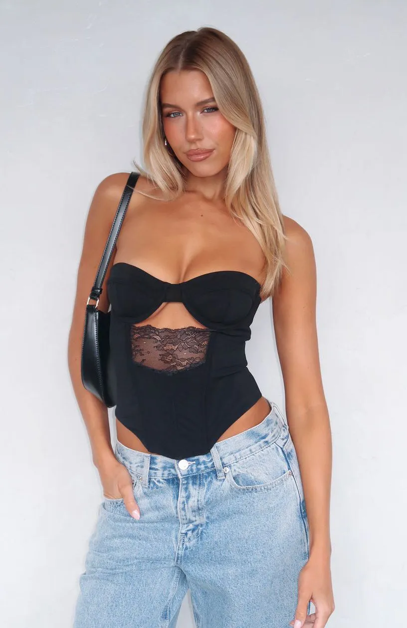 Wild Thoughts Strapless Bustier Black sold by White Fox Boutique