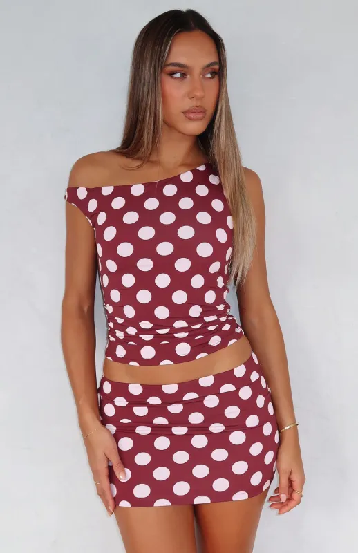 Stay With You Top Burgundy Polka Dot sold by White Fox Boutique