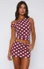 Late Nights Mini Skirt Burgundy Polka Dot sold by White Fox Boutique